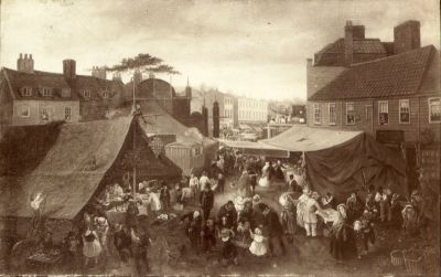 Enfield Fair
Reproduction of a painting by George Forster. The caption on the photo mount reads "The Market Place - Enfield circa. 1848". When displayed in an EPS exhibition the caption read "Enfield Fair 1820".
Keywords: markets;fairs;retail