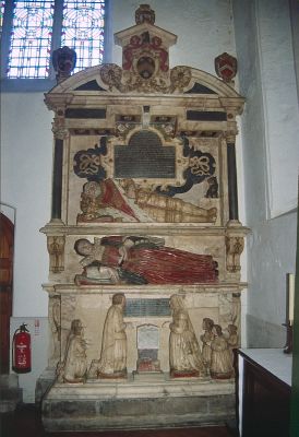 Rainton tomb in St. Andrew's Parish Church
This monument was erected in St. Andrew's Parish Church to Sir Nicholas and Lady Rainton, who died in 1646 and 1640 respectively. His nephew's family, including the greate-nephew who succeeded as heir, were probably added later. 
Keywords: St Andrews Church;tombs;Rainton;1640s;Forty Hall
