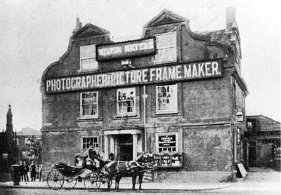 Former Greyhound Inn, 1887-1897
The Greyhound Inn, subsequently courthouse, on the site of the present Barclay's Bank. Between 1887 and 1897.
Keywords: pubs;The Town;horse-drawn vehicles;carriages