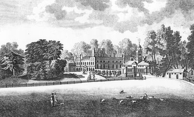 Bush Hill Park
Inscribed "View of the seat of Joseph Mellish Esqr. near Enfield in Middlesex / Engraved for the Modern Universal British Traveller". The house stood immediately to the east of Bush Hill on a site now occupied by Ringmer Close. The property, known as the Clock House in its later years, was demolished in 1926. The estate was very extensive, ranging from Lincoln Road in the north to Bury Street in the south. Most of the land was sold for building in 1871. The main feature of the grounds was the New River, which widened out into a lake behind the house. The Mellish family owned the property for many years. William Mellish (died 1838) was Tory MP for MIddlesex. The family originated from Nottinghamshire, where they owned property at Blyth. They also owned property at Chingford and Braughing. - [i]Information from a letter dated 23rd June 1988 from the Borough Librarian, quoting Graham Dalling, Local History Officer.[/i]
