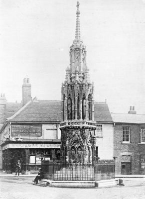 Waltham Cross
The Eleanor Cross is one of the three surviving medieval Eleanor Crosses, a memorial commemorating the over-night resting place of Queen Eleanor’s coffin on its processional journey from Lincoln to Westminster Abbey in 1290. The cross is hexagonal in plan,in three stages. The main stage has three statues of the Queen, each standing in a niche under a canopy, while the other three faces have a niche bisected by a buttress. The original sculptures were by Alexander of Abingdon. These have been replaced in the course of restoration,but one of the originals can be seen on display at the Victoria and Albert Museum. - [i]Wikipedia[/i]
Keywords: memorials;sculpture