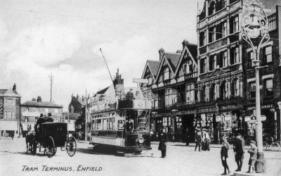 Tram terminus, Enfield
Tramcar and horse-drawn carriage outside the George public house
Keywords: horse-drawn vehicles;The Town;tramcars;transport;pubs