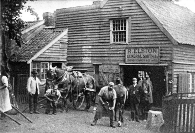 Forge, Forty Hill
Name plate reads "R. ELSTON / GENERAL SMITH &c."/[last line illegible].
Keywords: farriers;blacksmiths;horses