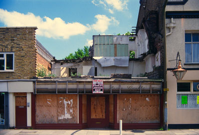 Burnt out "Home Craft Shop", Baker Street
Next to Wheatsheaf public house.
Keywords: shops;demolished buildings