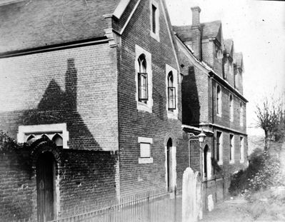 Enfield Grammar School, Church Walk
Late 16th century. Listed Grade II. 

[i]Reproduction right held by Enfield Local Studies Library and Archive.[/i]
Keywords: 16th century;Grade II* listed;Grade II* listed;schools
