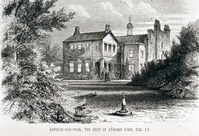 Enfield Old Park
The seat of Edward Ford, Esq., JP. Engraving from Ford and Hodson [i]A history of Enfield[/i], 1873.
Keywords: demolished buildings;historic houses