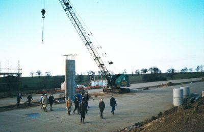 Enfield to Hertford walk, 1st January 1981
Crossing the M25 under construction, on path north from the King and Tinker 
Keywords: roads and streets;road transport